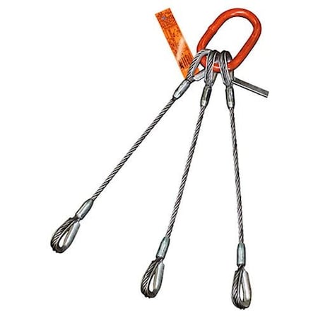 Three Leg Wire Rope Sling, 5/8 In Dia, 22 Ft Length, Heavy Duty Thimble, 10 Ton Capacity